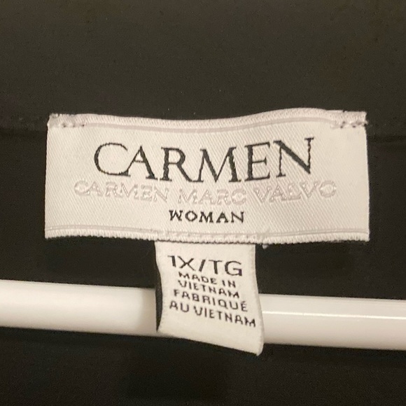 Carmen Marc Valvo Women’s Blouse Top Black W/ decorations Sz. 1X - Picture 6 of 8